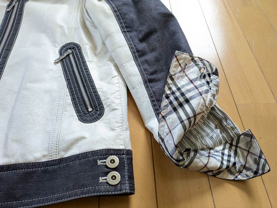 【美品】バーバリーブラックレーベル　ホワイト羊革レザージャケット M