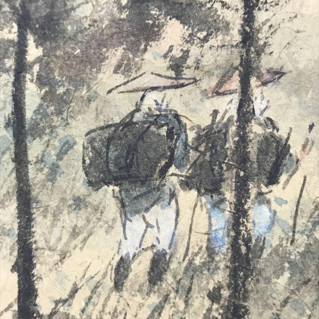 【真作】春興/山水図/林間旅行図/春景旅行図/横物/掛軸/名家伝来/AC-79