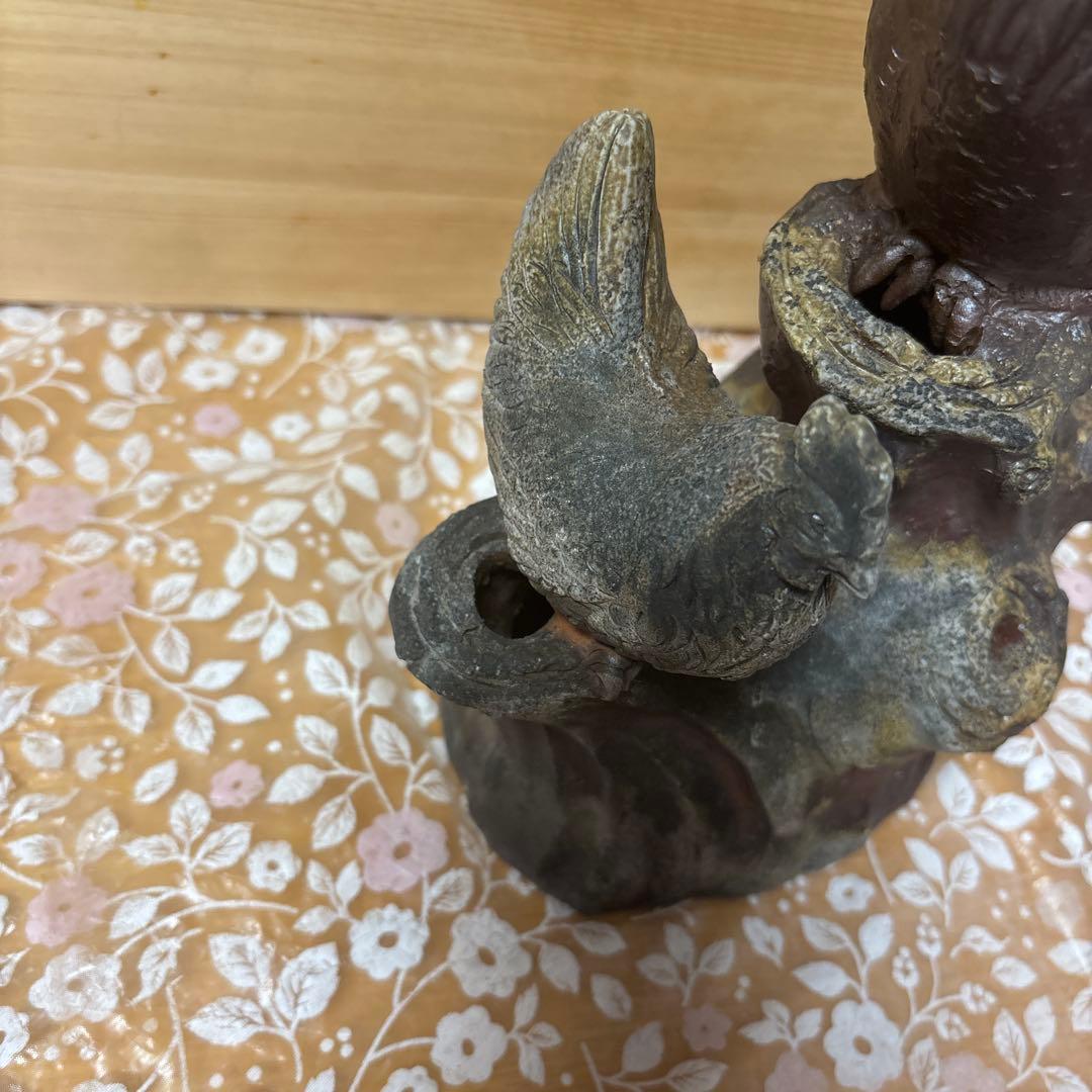 藤原陶臣 備前焼 双鶏の置物
