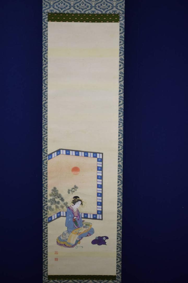 真作/瀬川貞廣/浮世絵美人画/布袋屋掛軸HH-338-2