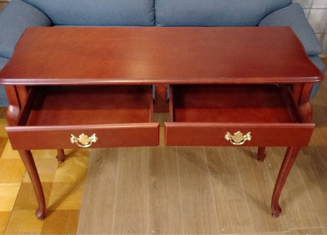 G1822 コンソールテーブル 飾り棚 デスク 引出し付き 真鍮取手 木製