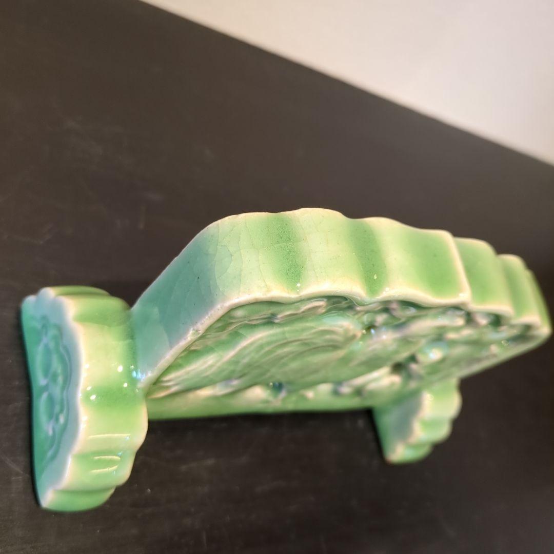 七官青磁　硯屏　明代　鳥