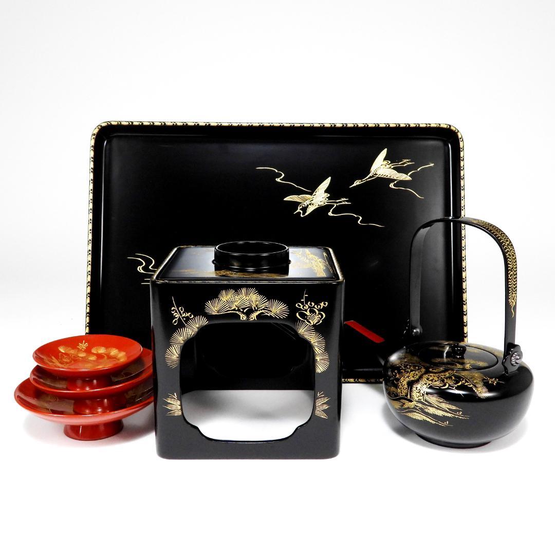 輪島塗　屠蘇器　正月　酒器　本漆　沈金　盃　銚子　盆　木製