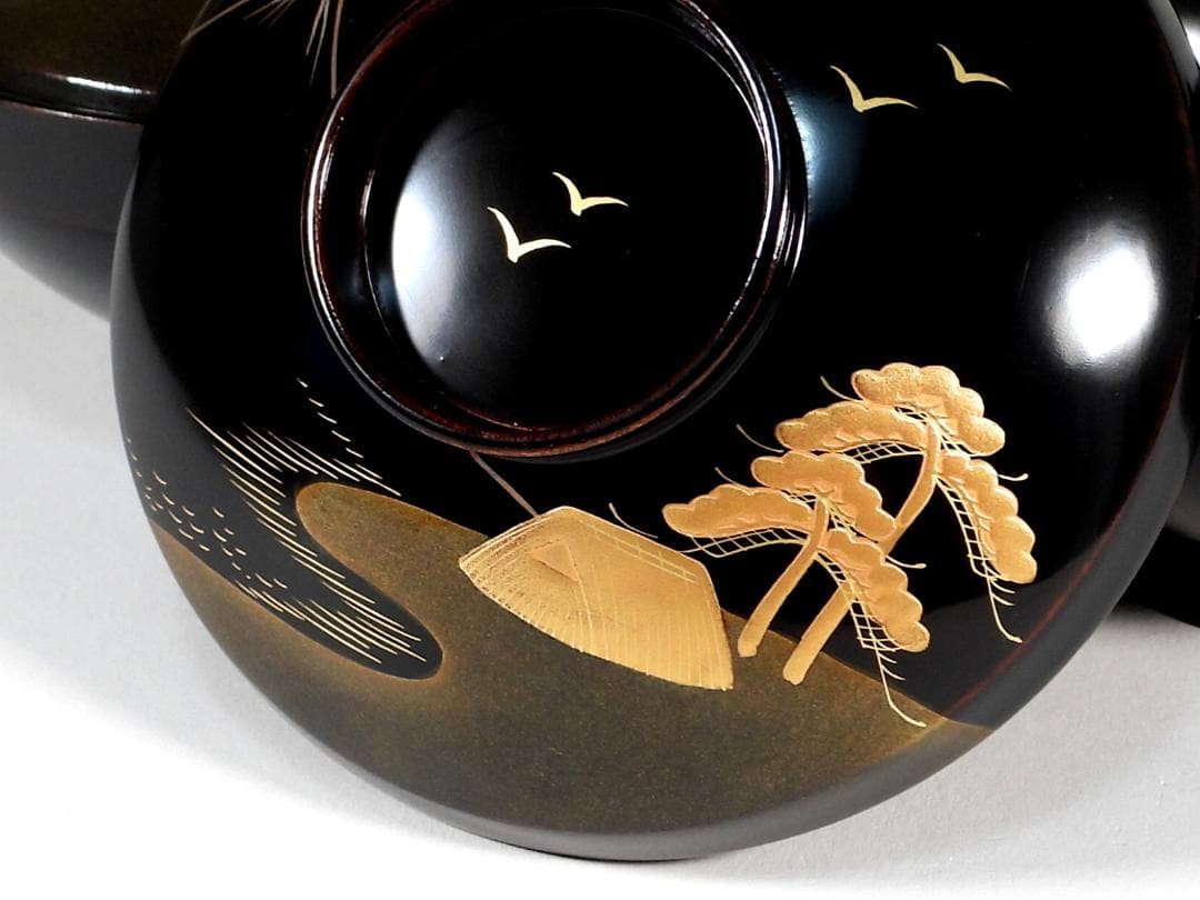 金蒔絵　風景図　木製漆器 輪島　汁椀蓋碗5客セット　吸物碗