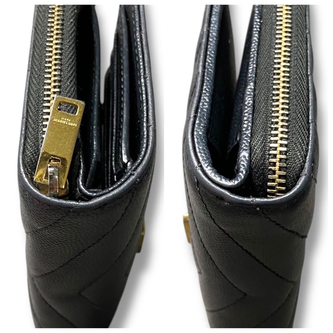 美品 サンローラン 財布 YSL キャビアスキン ブラック コンパクト 折財布