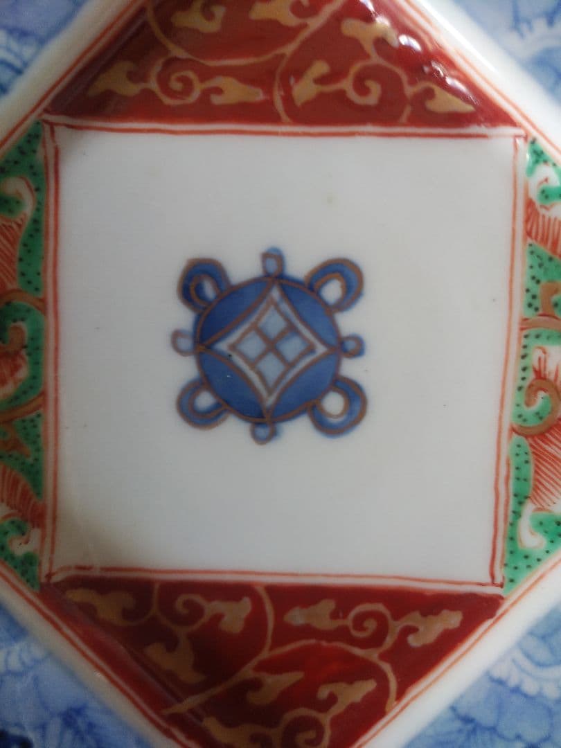 美品 古伊万里 色絵 染付 四方皿 正方形皿 アンティーク 陶芸 工芸品