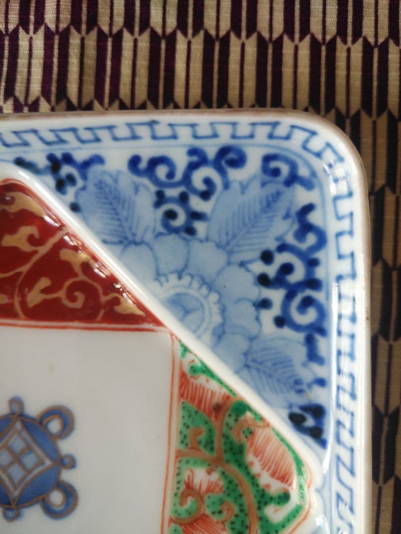 美品 古伊万里 色絵 染付 四方皿 正方形皿 アンティーク 陶芸 工芸品