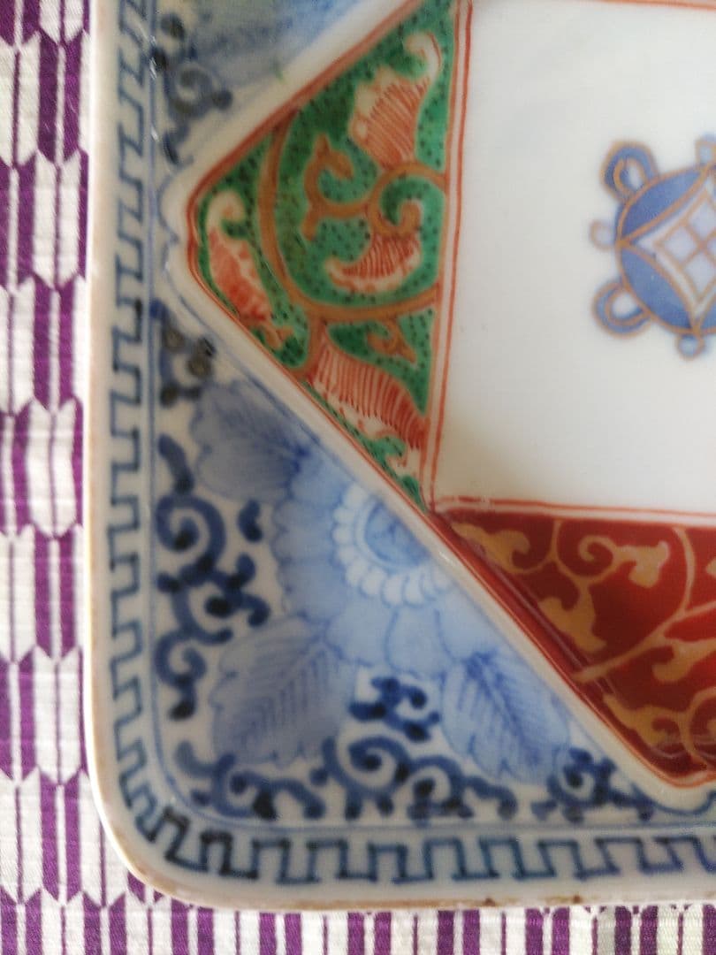 美品 古伊万里 色絵 染付 四方皿 正方形皿 アンティーク 陶芸 工芸品