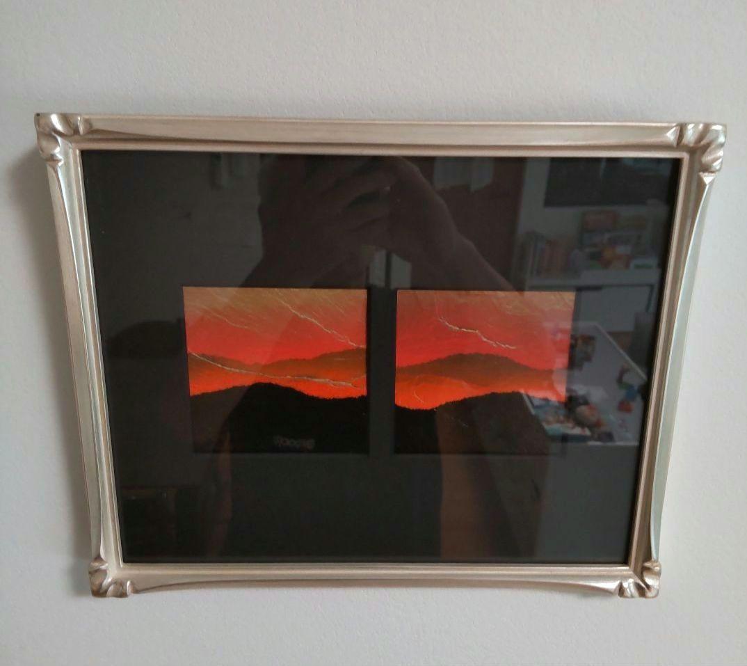 額装 雄勝石絵 10cm角 x 2 石絵画家 齊藤玄昌實作