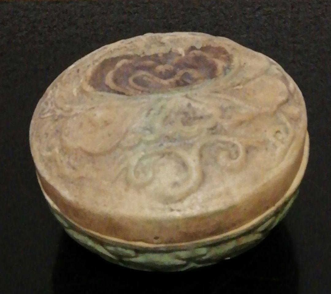 竹世書付　交趾　色絵　牡丹　タイ　香合　共箱　茶道具