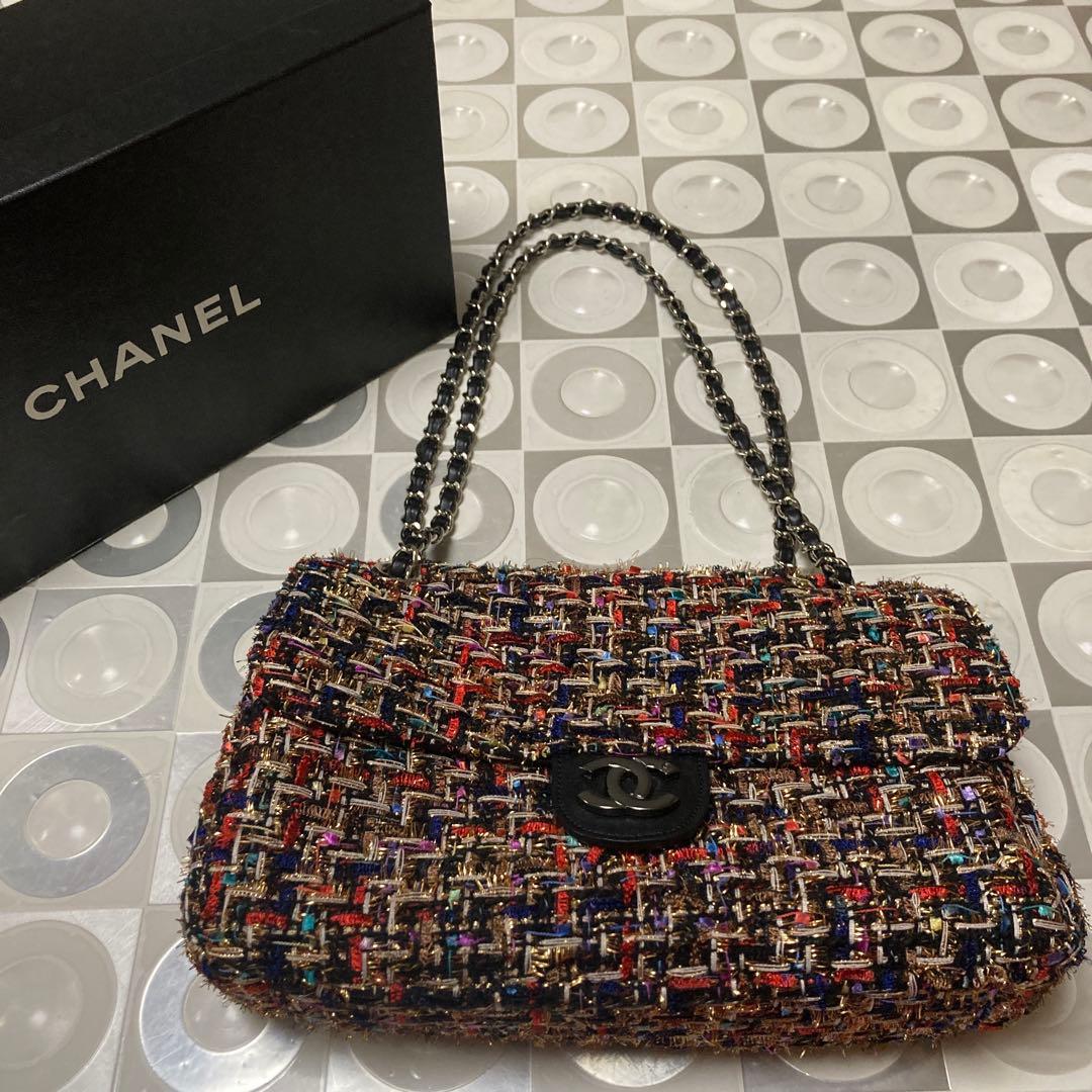 美品 CHANEL シャネル ノベルティ バッグ ツイード マルチカラー