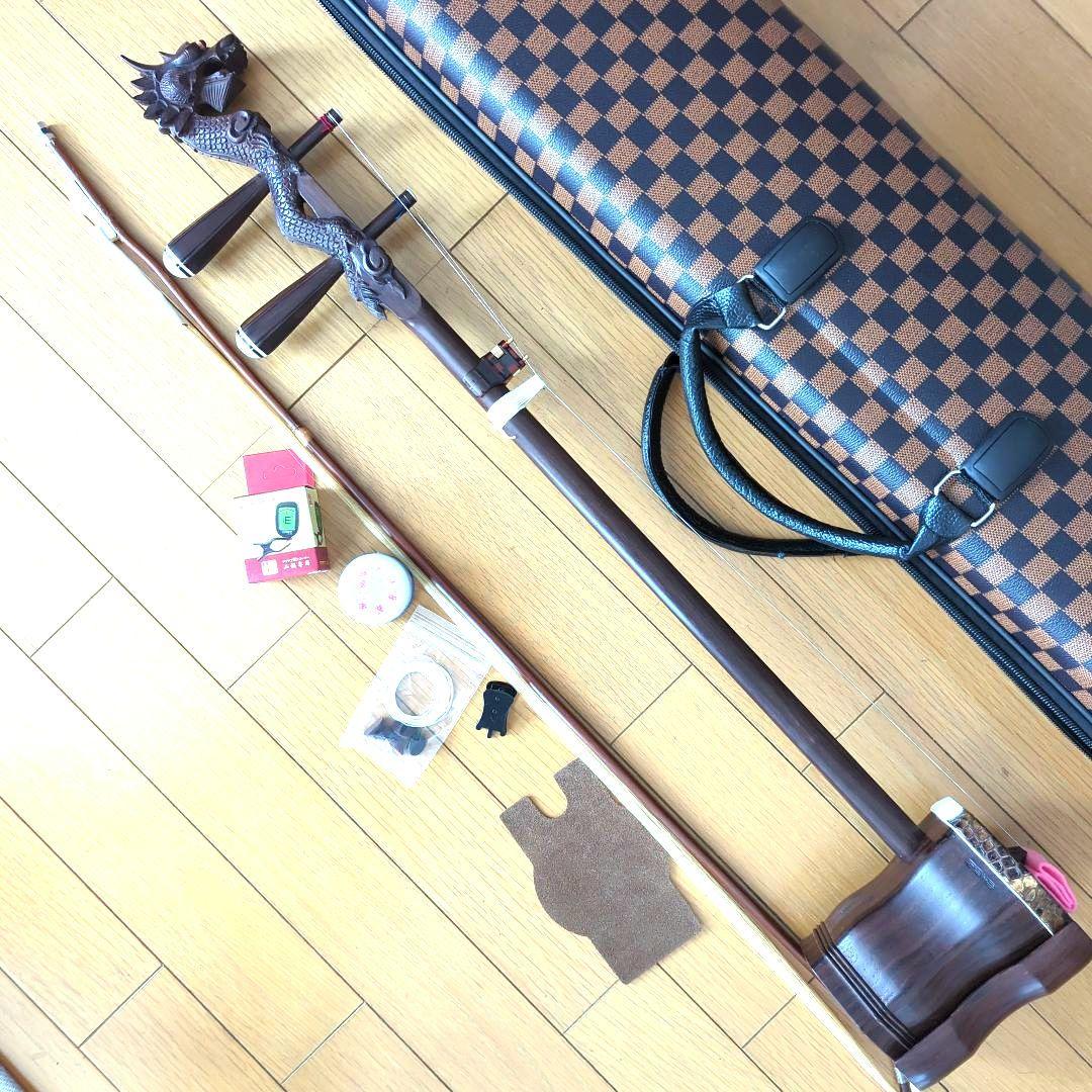 胡涵柔製作 未使用 最上級明清老紅木 龍彫刻 二胡1