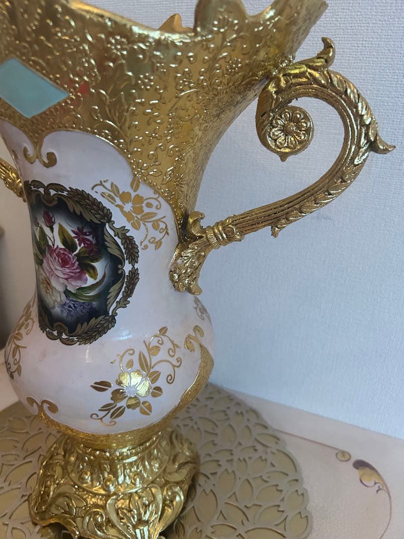 ロココ調豪華置物花瓶　ピンクゴールドアンティーク送料無料