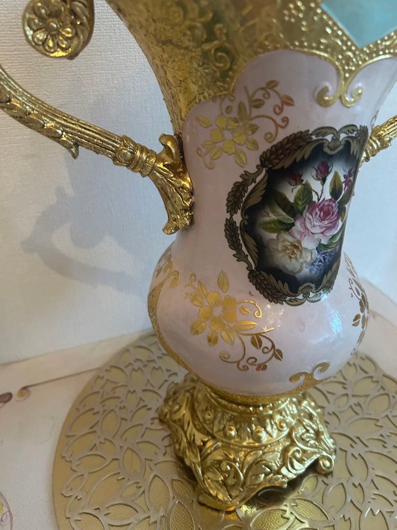 ロココ調豪華置物花瓶　ピンクゴールドアンティーク送料無料