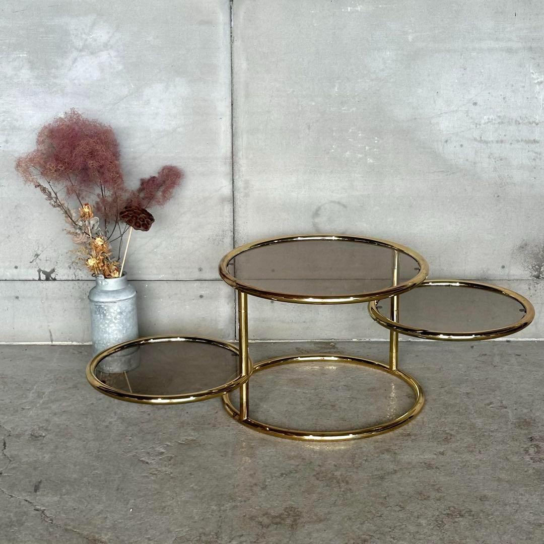 ✿北欧レトロ✿ミッドセンチュリー 3段ガラスサイドテーブル　ラウンドテーブル