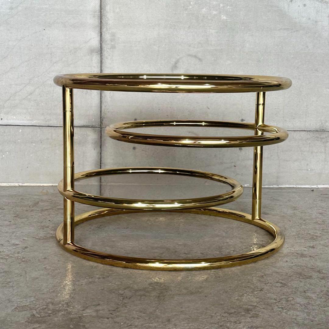 ✿北欧レトロ✿ミッドセンチュリー 3段ガラスサイドテーブル　ラウンドテーブル