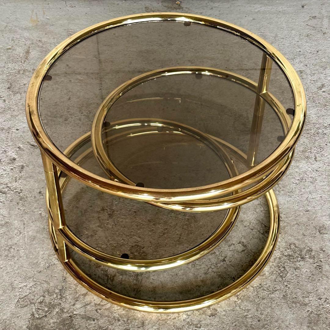 ✿北欧レトロ✿ミッドセンチュリー 3段ガラスサイドテーブル　ラウンドテーブル