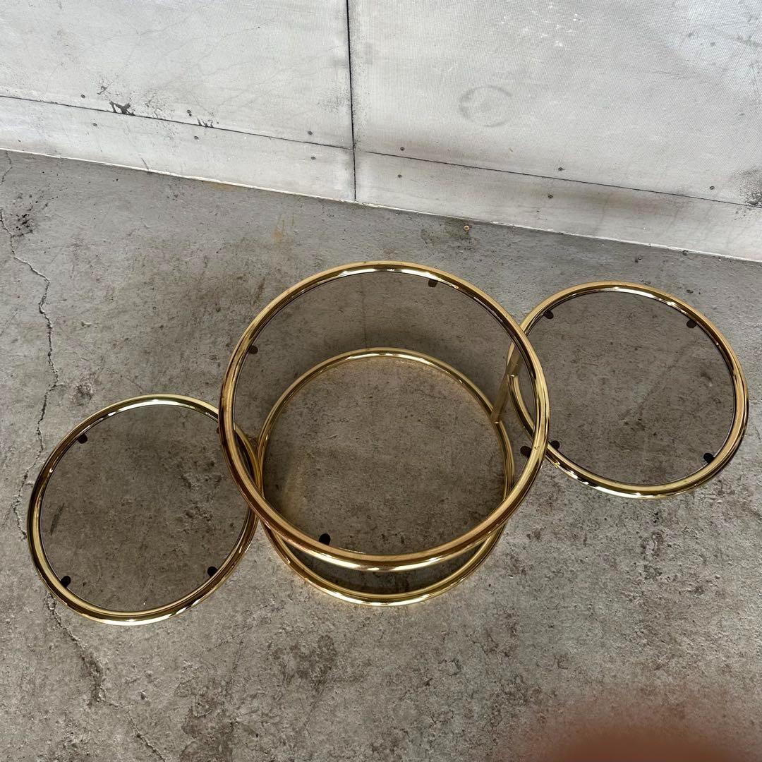 ✿北欧レトロ✿ミッドセンチュリー 3段ガラスサイドテーブル　ラウンドテーブル