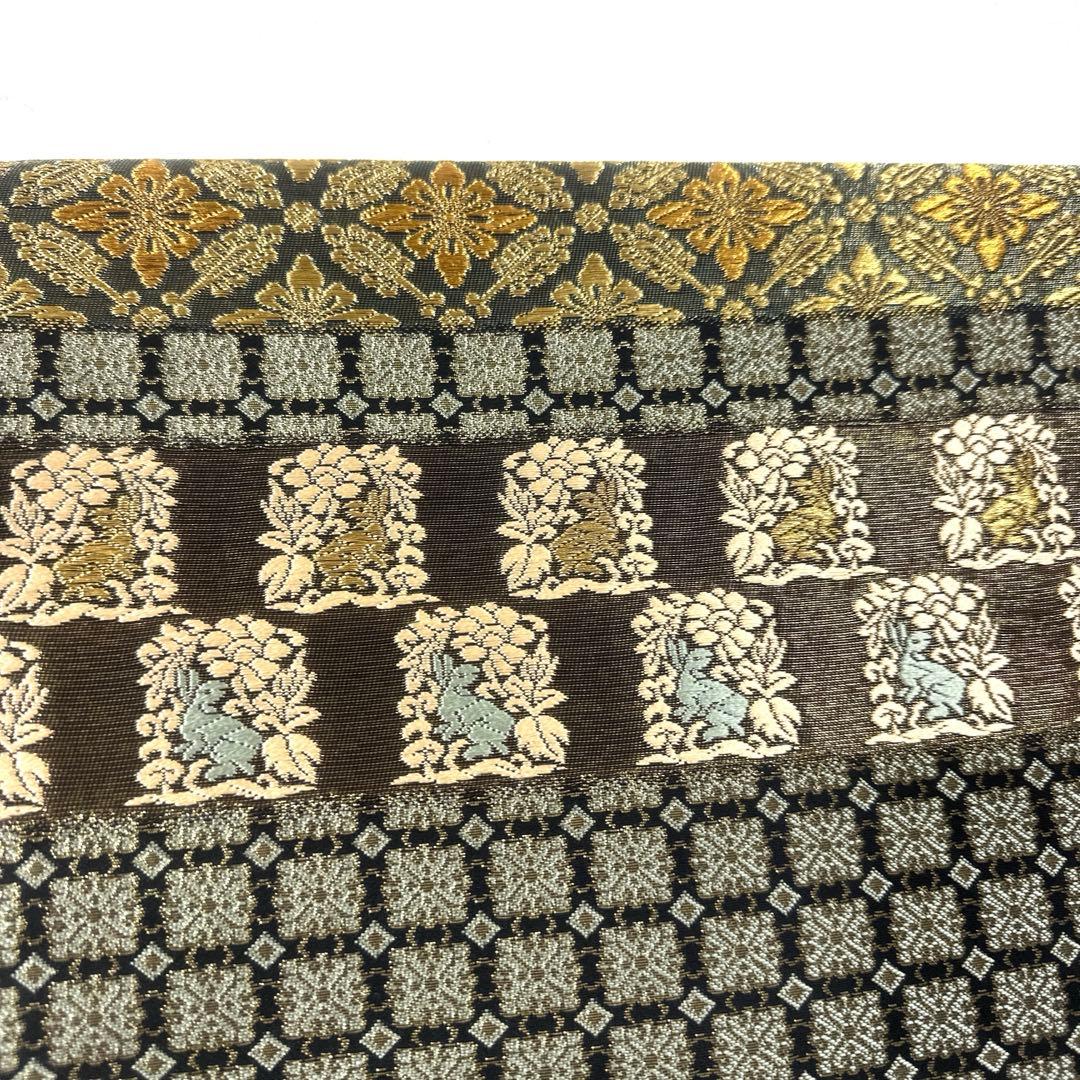 専用帯5824 ●高級 正絹 牡丹兎に花菱文 六通 袋帯