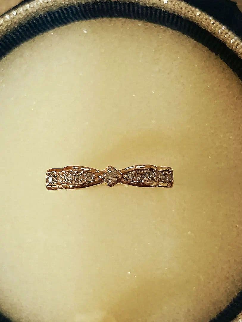 【9号】４℃リボン型ダイヤモンドピンクゴールドリングK18刻印あり