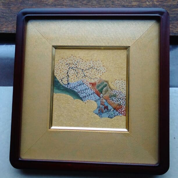 刺繍額　京都百景　鞍馬のさくら