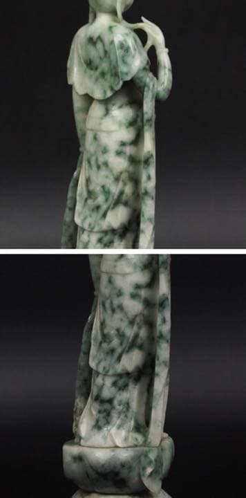 送料無料古い新潟糸魚川翡翠A貨彫刻観音立像 鑑定書付 31.5ｃｍ/1963ｇ