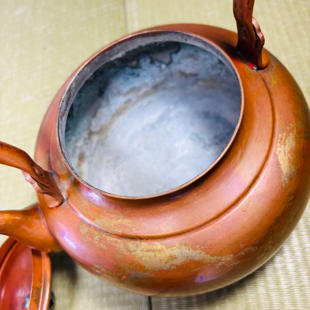 山川堂　夫婦薬缶　茶托　金彩　鎚起銅器口蓋付水次 大型 水注 湯沸し 茶道具