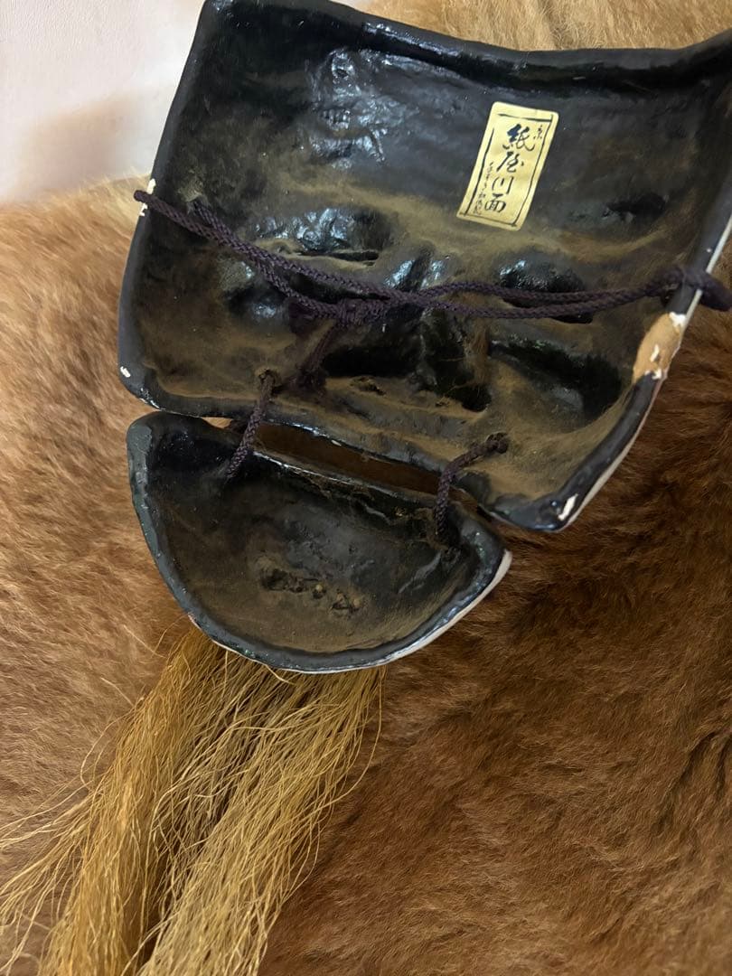 能面 木製 黒白　コットン　ビンテージ　日本