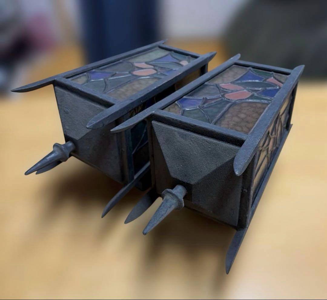 ステンドグラス ランタン 壁掛け照明 照明 ライト ヴィンテージ ジャンク品