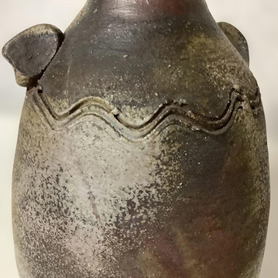 アンティーク　備前焼　花瓶　花入　陶春　徳田兼春　陶春作　箱付　美品　華道　花道