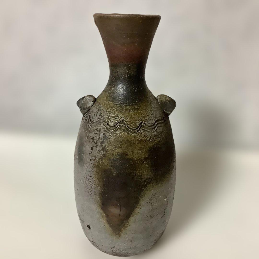 アンティーク　備前焼　花瓶　花入　陶春　徳田兼春　陶春作　箱付　美品　華道　花道