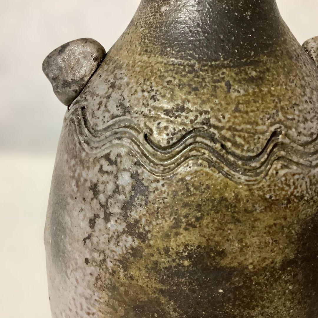 アンティーク　備前焼　花瓶　花入　陶春　徳田兼春　陶春作　箱付　美品　華道　花道