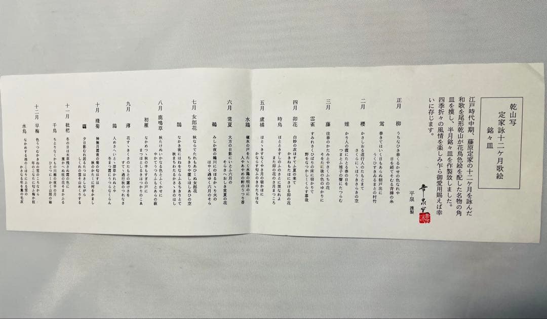 乾山写定家詠十二ヶ月歌絵銘々湯呑み　幸泉窯　平泉謹製