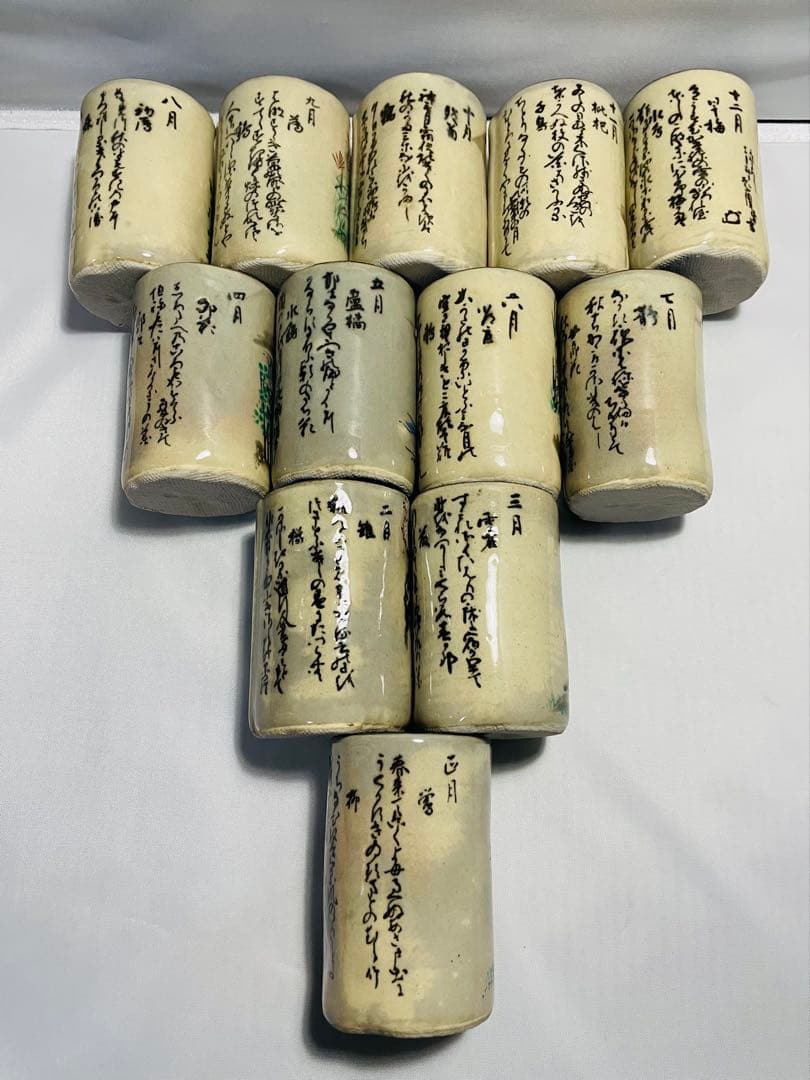 乾山写定家詠十二ヶ月歌絵銘々湯呑み　幸泉窯　平泉謹製