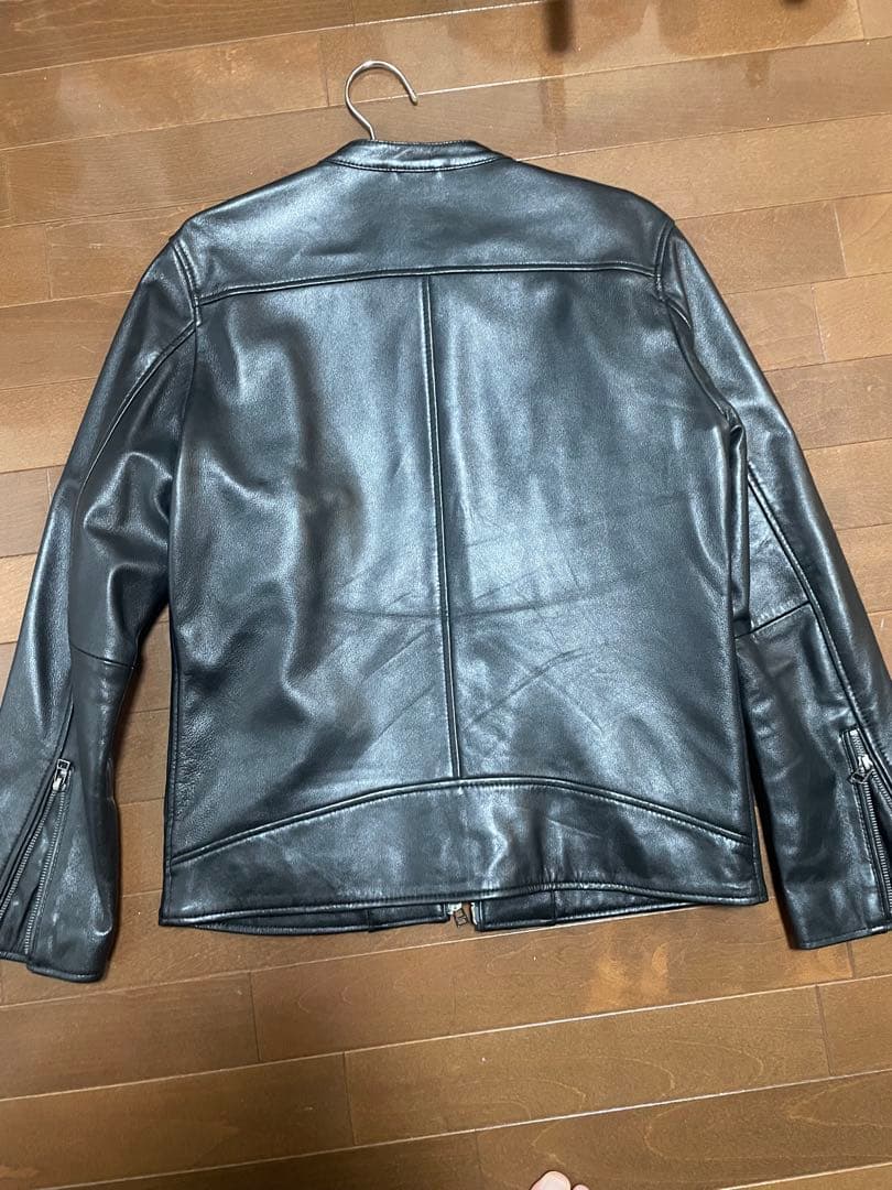 LIUGOO ブラックレザーシングルライダースジャケット