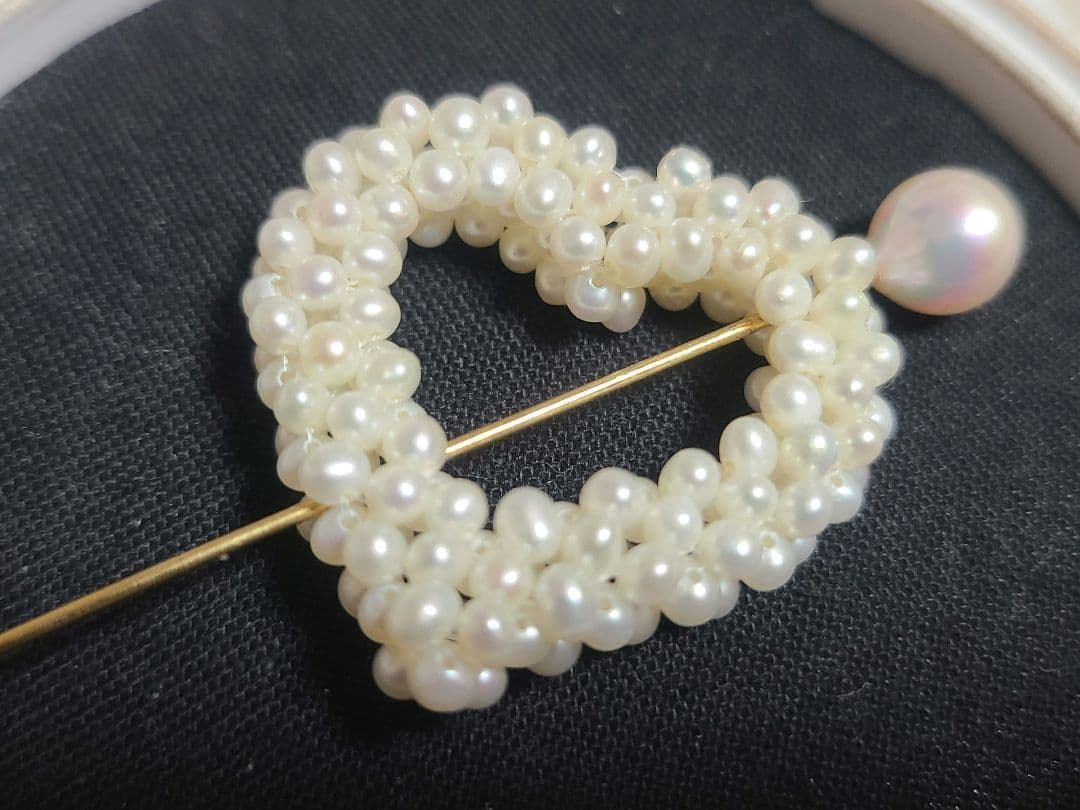 ヴィンテージ K18 パール付き ハート ブローチ ピンブローチ