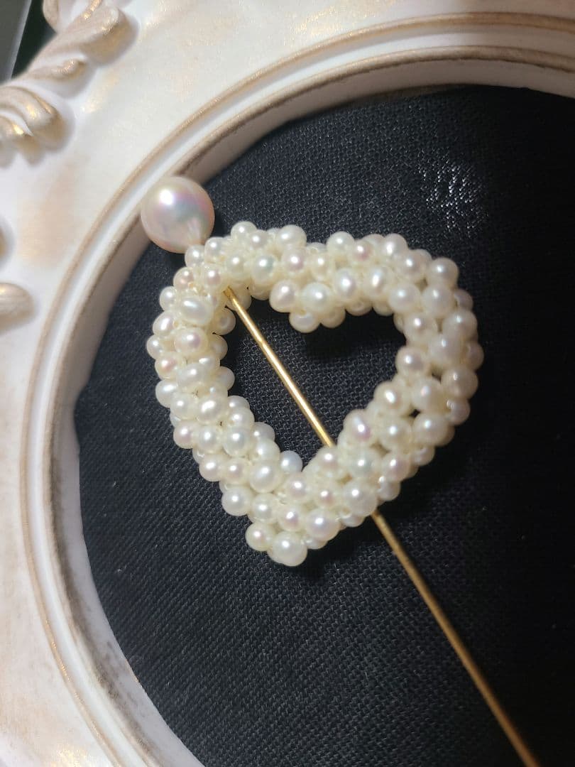 ヴィンテージ K18 パール付き ハート ブローチ ピンブローチ