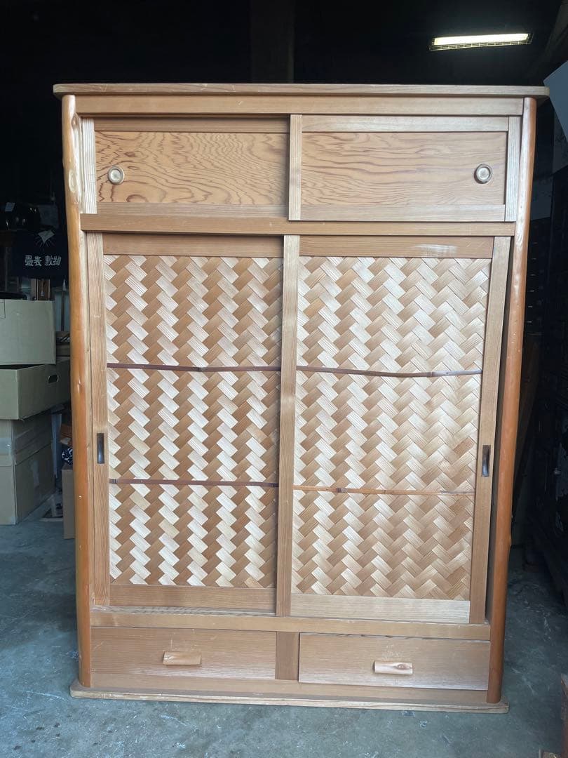 伝統工芸高級水屋道具杉無垢材網代引戸アジロ茶道具煎茶棚置水屋茶箪笥飾り棚和家具