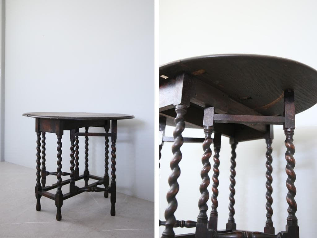 英国アンティーク木製ゲートレッグテーブル/ダイニング机バタフライ(89-261)