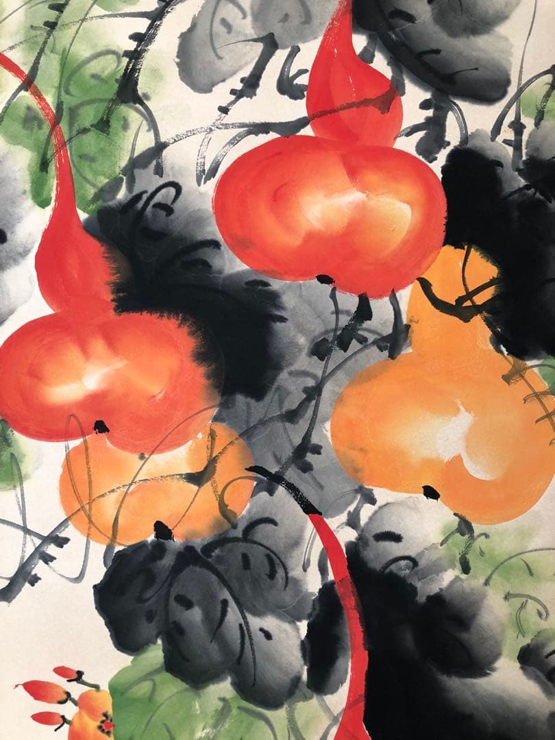 齐白石 葫芦図 掛け軸 四尺 手描き 中国美術 絵画 書画 花鳥 インテリア