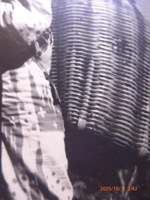 貴重な戦前の籐の籠を背負った女性の写真です。芸術写真です。露出等が完璧です。
