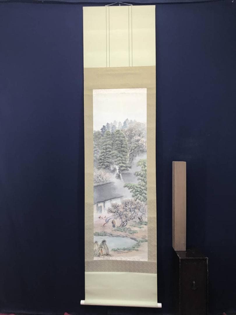 悟月/山水図/農村風景図/早春図/掛軸/名家伝来/AC-41