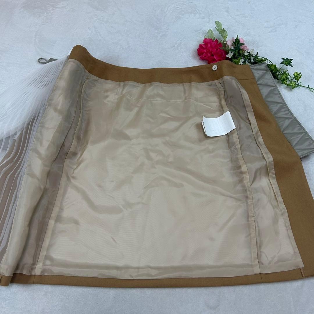 J867 美品 L サカイ プリーツ ひざ丈スカート キャメル レディース