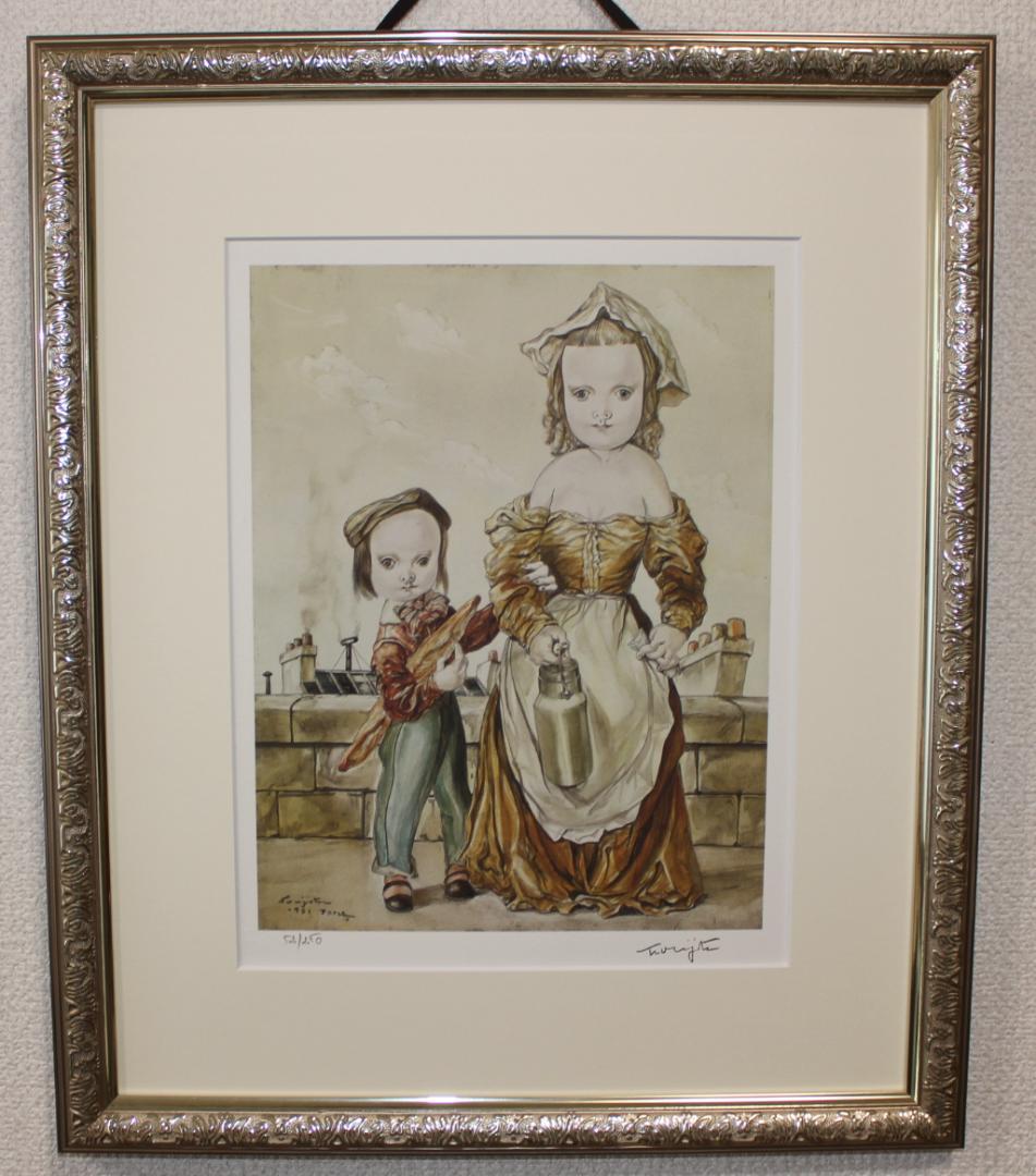 藤田嗣治 エスタンプリトグラフ「パンを持つ少女」販売証明書付き 250部限定