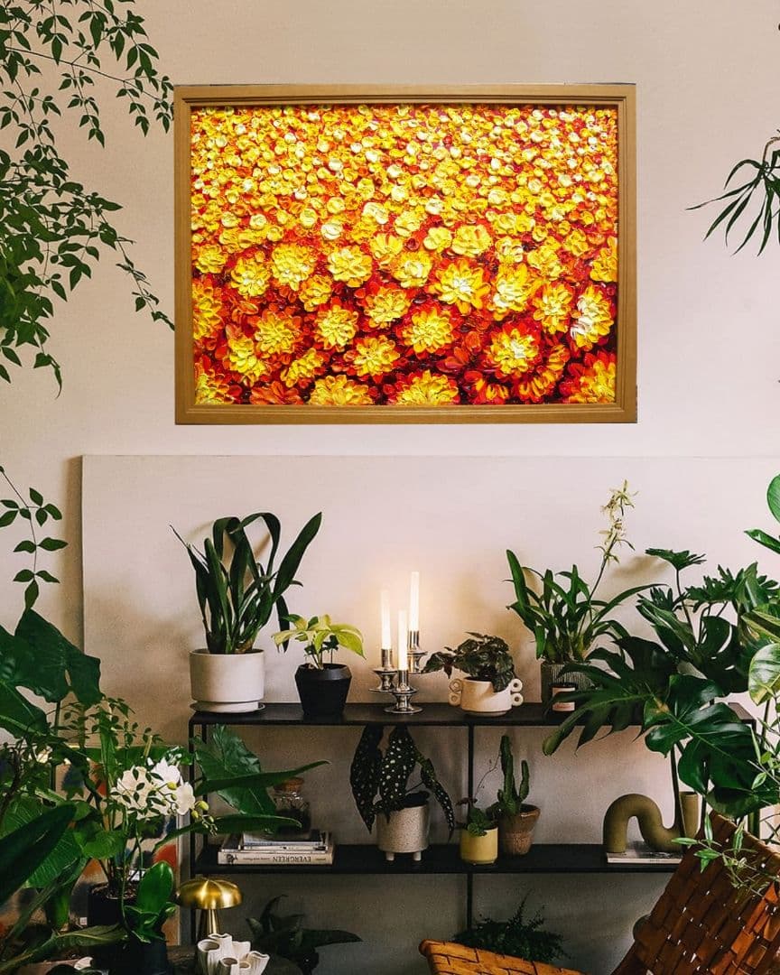 油絵 油彩 絵 絵画 マリーゴールド畑【A2】