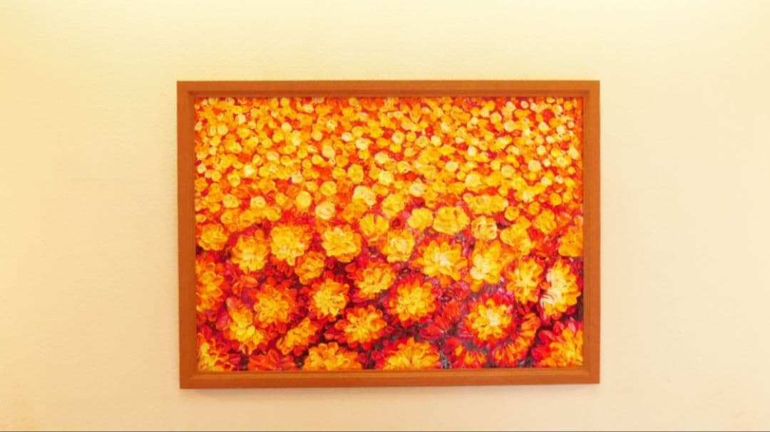 油絵 油彩 絵 絵画 マリーゴールド畑【A2】