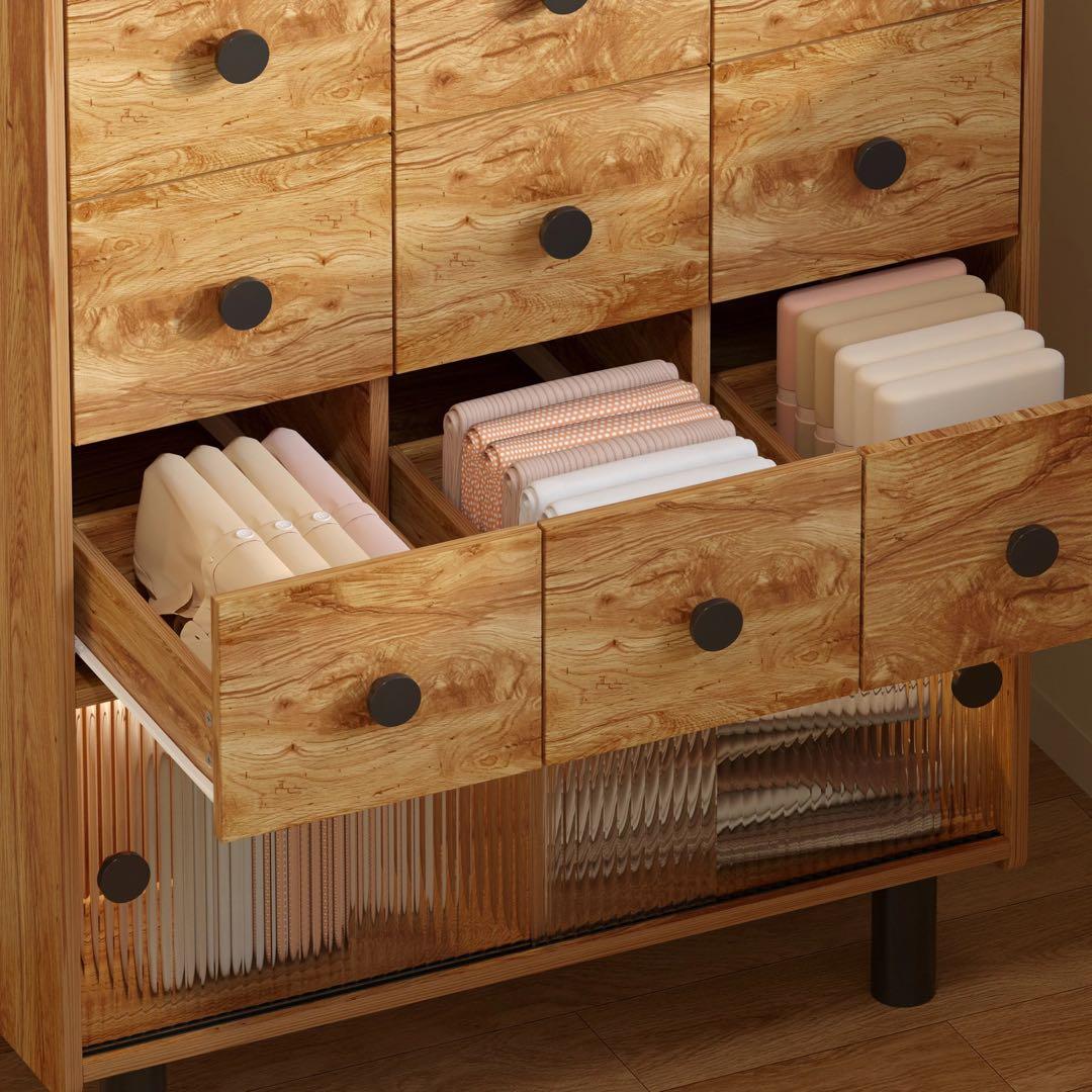 LEDライト付き 北欧風 おしゃれキャビネット サイドボード