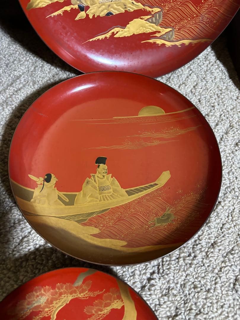 明治時代 金蒔絵 朱塗 祝議用 大盃 金彩絵図 漆器 骨董品 蔵出し 時代物