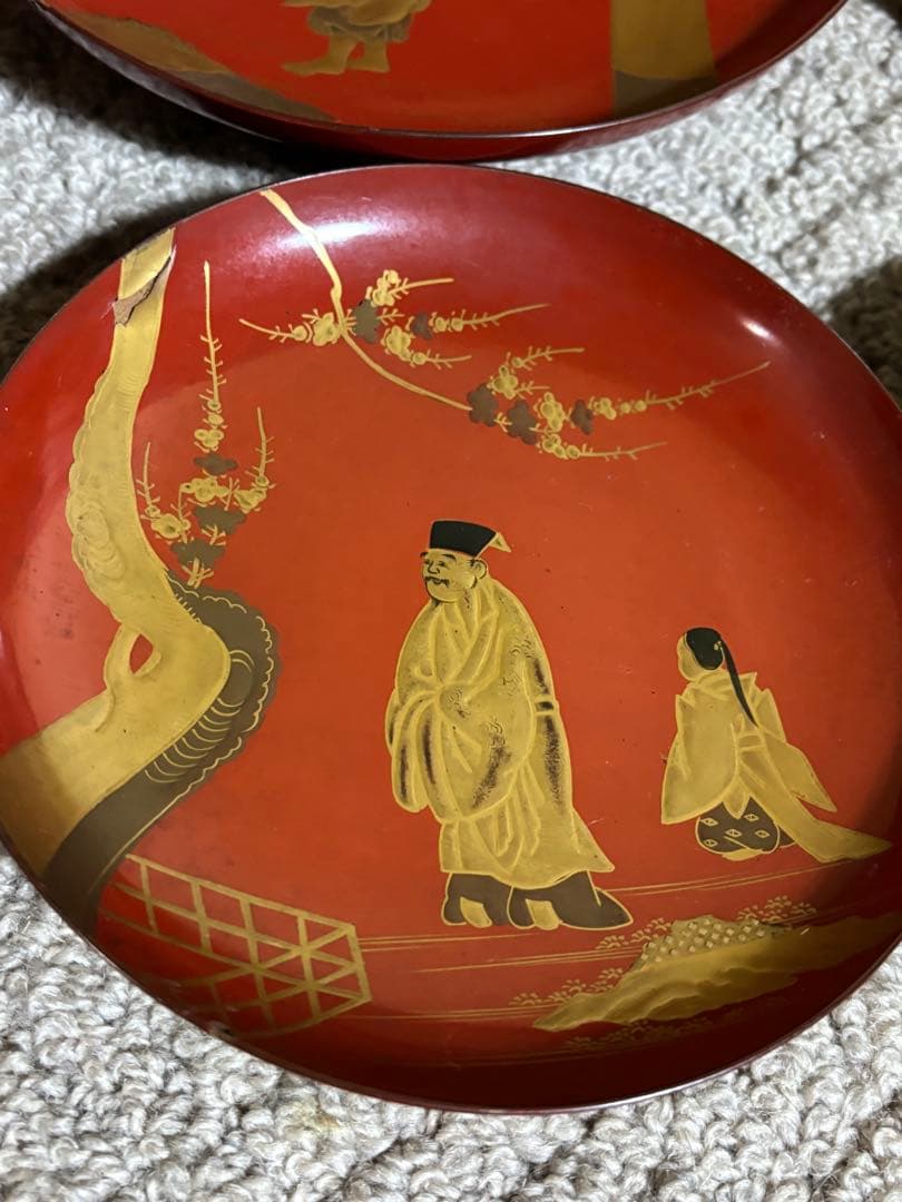 明治時代 金蒔絵 朱塗 祝議用 大盃 金彩絵図 漆器 骨董品 蔵出し 時代物