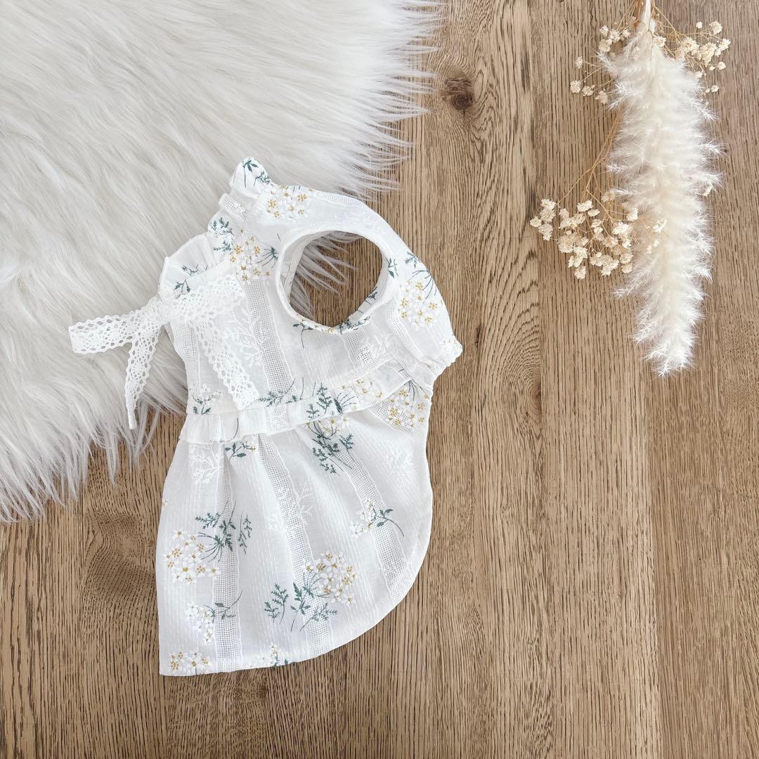 ハンドメイド　ぷっくり花柄ドビー織りバックリボンワンピース　犬服